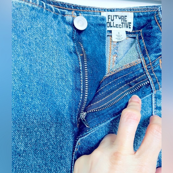 Future Collective Women's Flared Denim Midi Skirt Medium Wash Size 8 - Picture 6 of 7